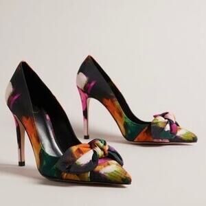 Ted Baker Ryoh Black Art Print 100Mm Bow Court Shoes Women's 6 (36) NEW